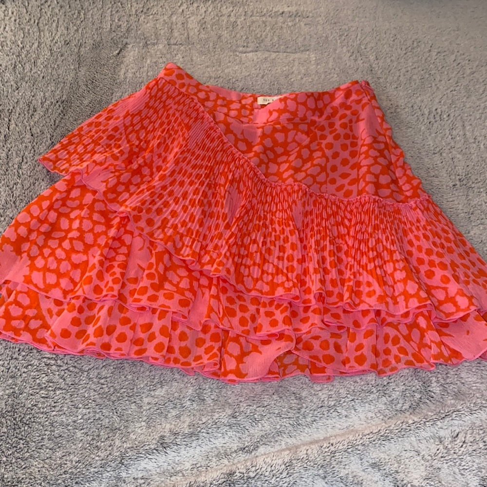 Ted baker pink leopard ruffle mini skirt